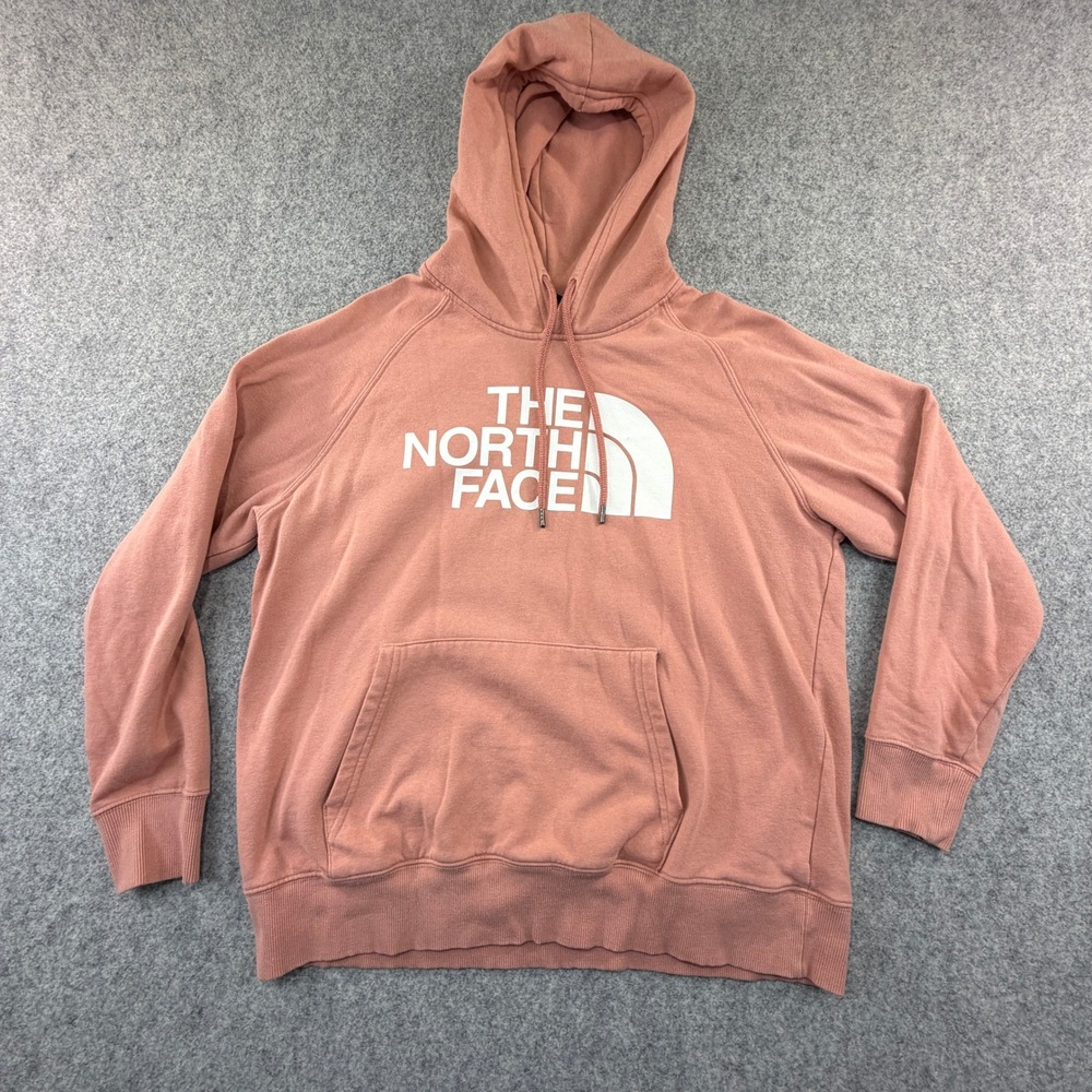 The North Face Womens Pink Half Dome Logo Pullover Hoodie Size L Raglan Sleeve
